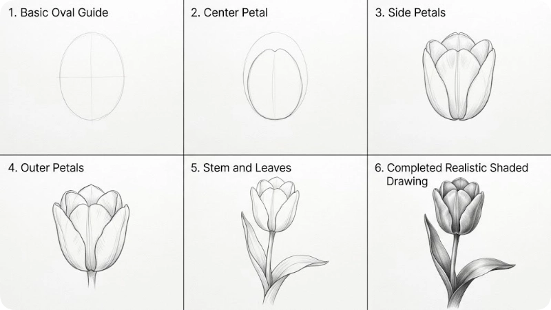 Step-by-Step Guide for how to draw tulips